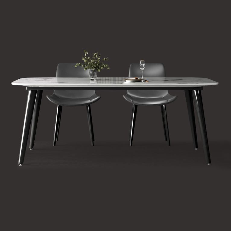 Contemporary Style Marble Dining Set with White Table and 4 Black Legs Base for Home Use