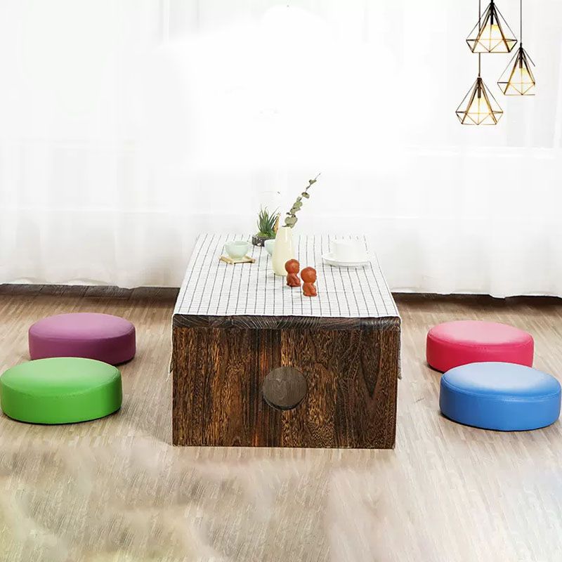 Modern Pouf Ottoman Faux Leather Upholstered Solid Color Round Ottoman with Wheels