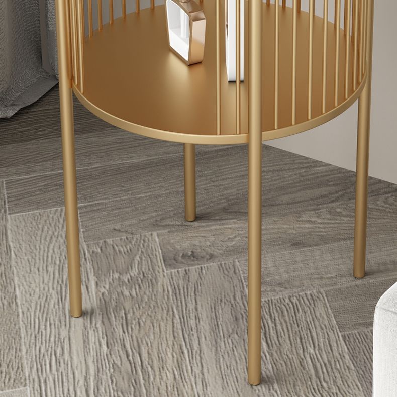 Contemporary Metal 4 Legs End Table Round Double Tier End Table