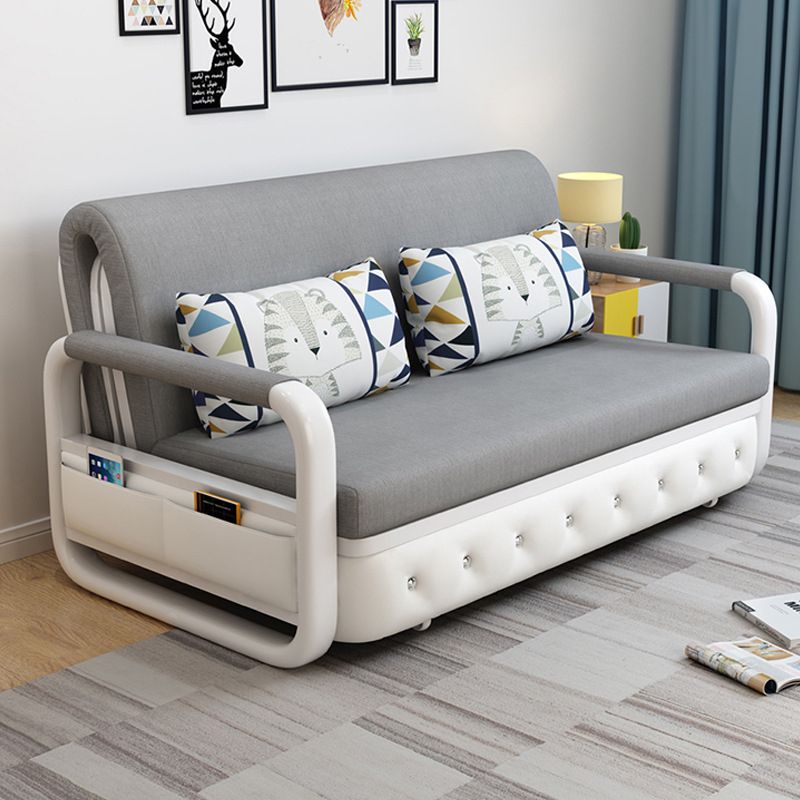 Full 35.43" Wide Linen Convertible Sleeper Sofa with Magazine Storage in Grey