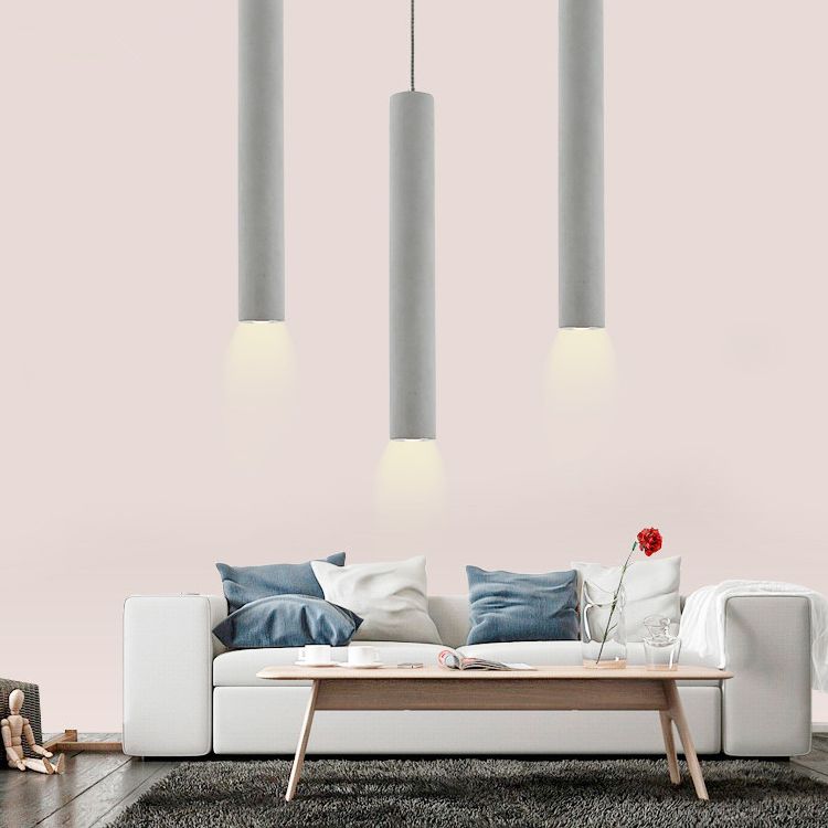 Graue zylindrische LED -Pendelleuchte im modernen künstlerischen Zementlampe für Esszimmer