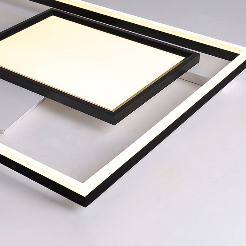 Black and White Rectangle Ceiling Lighting Minimalist Acrylic 16"/19.5"/35.5" Wide LED Flush Mount Light in Warm/White Light/Remote Control Stepless Dimming