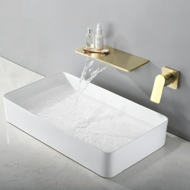 Sink Faucet Wall Mount Waterfall Spout 2 Holes Lever Handle Bathroom Faucet