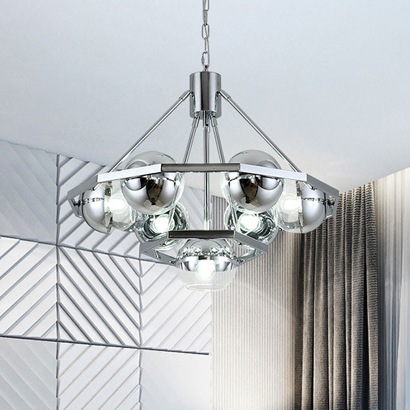 7 lampadine soggiorno sospeso leggero lampadario moderno a soffitto argento con sfera a sfera a 2 strati.