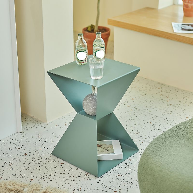 Rectangle Steel Top Side Table 19.68" Tall Abstract Base End Table with Shelves