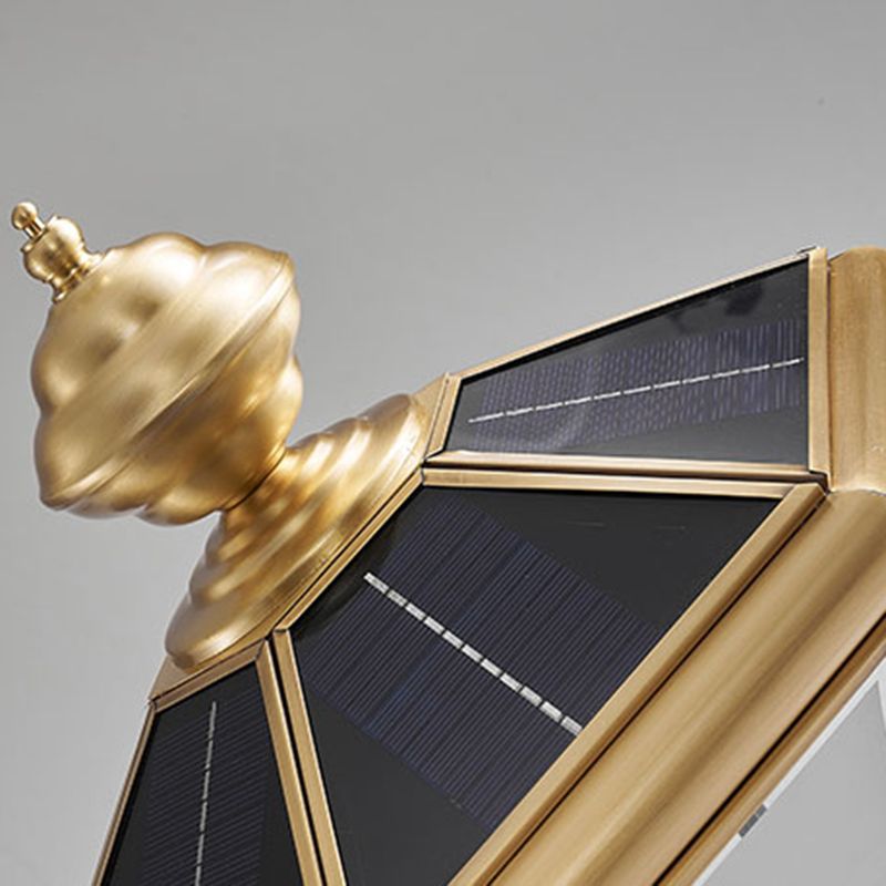 Drum Shape Metal Outdoor Lamp Modern Style 1 Light Solar Pillar Lights in Brass