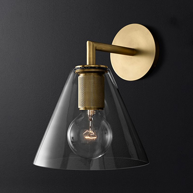 Nordic Style Metal Wall Light Cone Shape Wall Sconce with Clear Glass for Bedroom