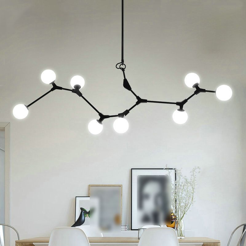 Black Molecular Island Light Modern 8-Bulb White Glass Suspension Light