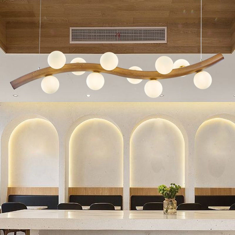 Contemporary 6/8/10-Light Brown Kitchen Island Lighting Wooden Island Pendant Lighting