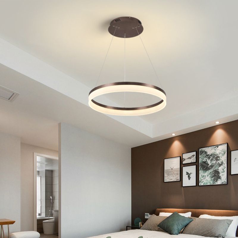 1/2/3-Tier Circle Chandelier Light Minimalistic Acrylic Brown LED Pendant Light Kit for Bedroom