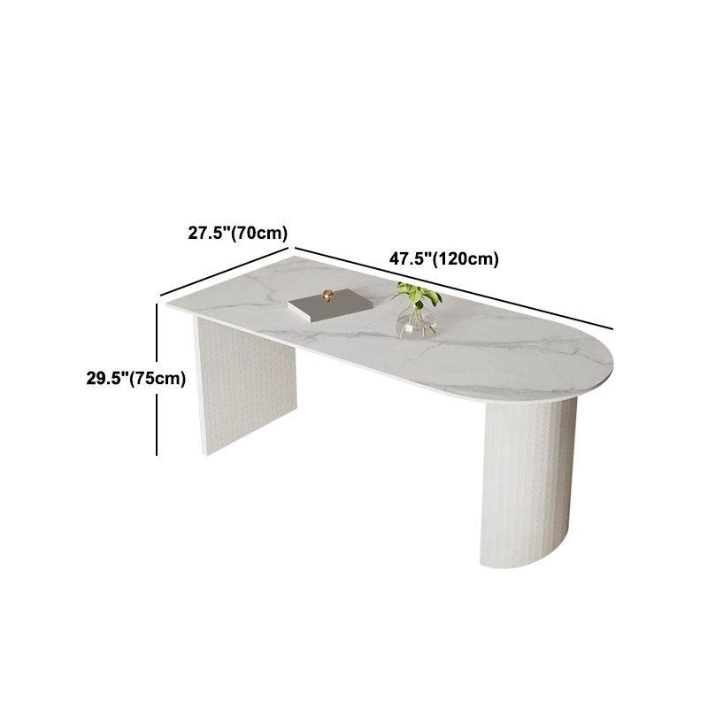 Sintered Stone Dining Table Modern White Furniture with Double Pedestal for Office