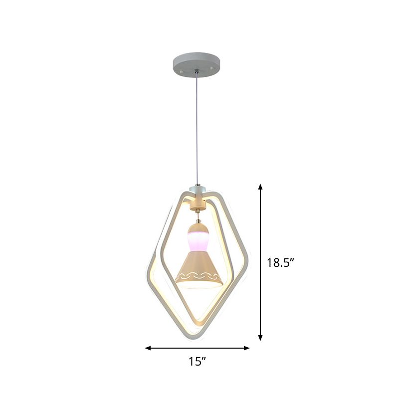 Acrylic Dual Pentagon Frame Hanging Lighting Minimalist LED White Pendant Lamp with Bell Inside