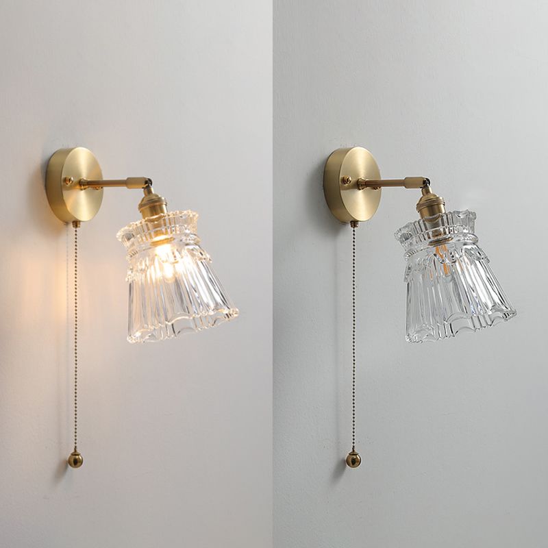 Modern Style Design Sconce Light Fixtures 1-Light Brass Wall Mounted Lamp with Grass Shade
