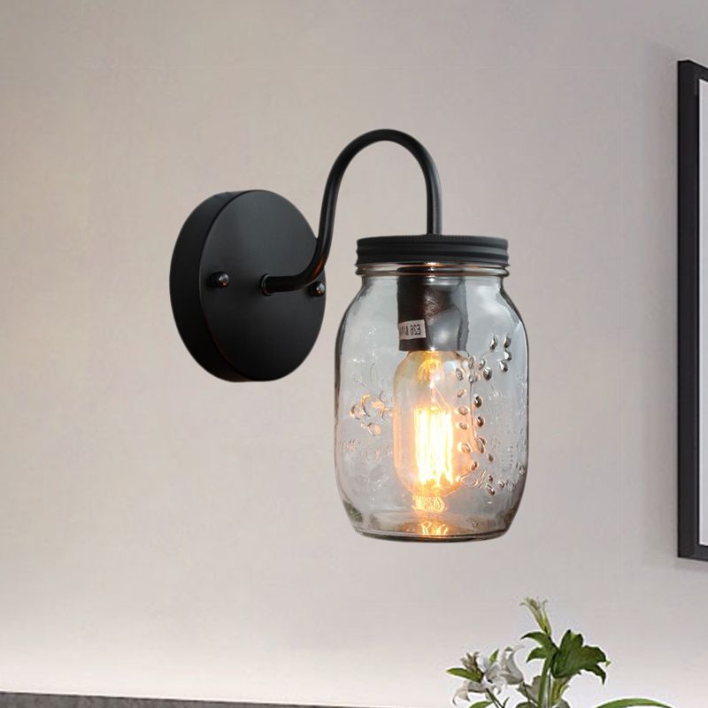 Jar barattolo sfumatura illuminazione da parete vetro industriale trasparente 1 lampada con foglie con fiore con grana di fiori