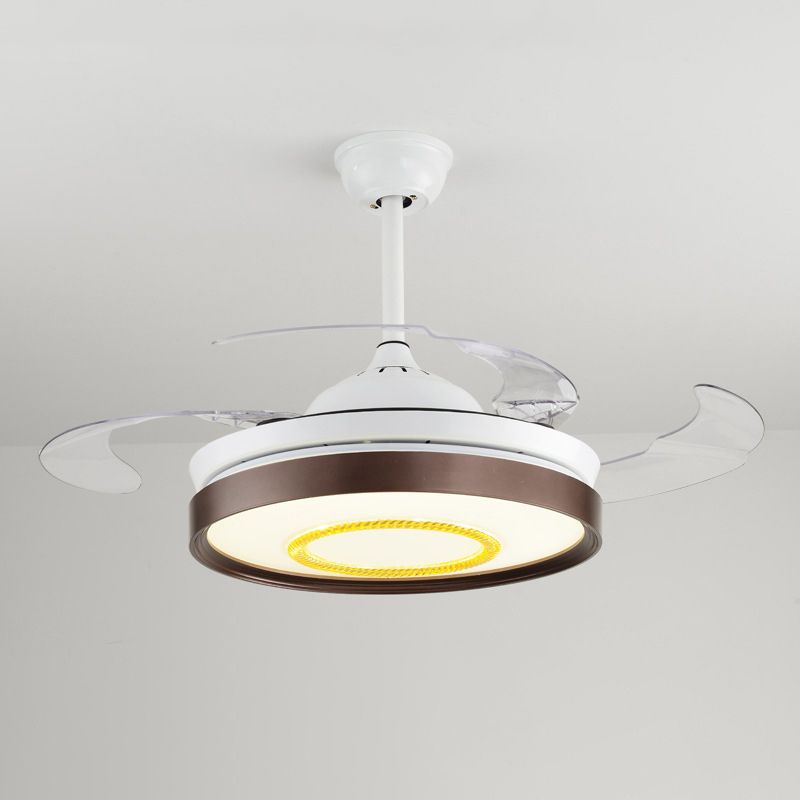 Braun/weiß/goldener runder halb flush nordischer Stil 42,5 "W LED Acrylhänge -Lüfterbeleuchtung mit 4 Klingen