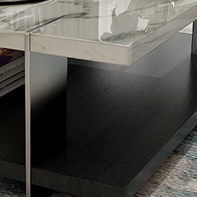 Slate Contemporary Bedroom Pedestal Coffee Table with Storage Shelf