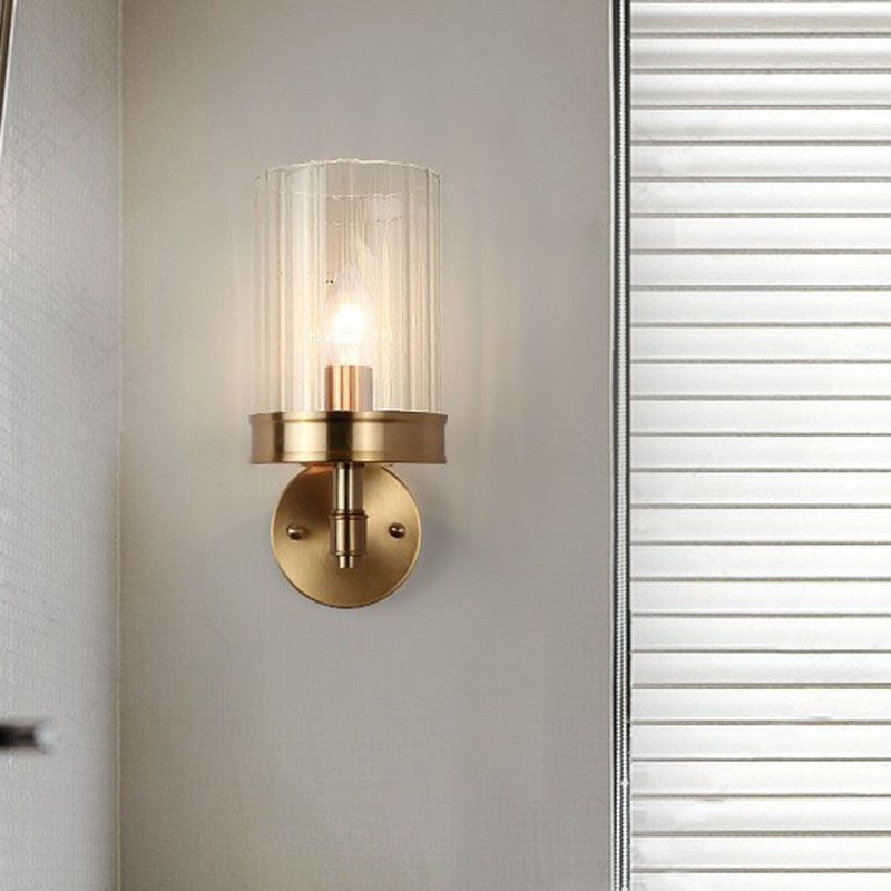 Cup Shaped Wall Light Sconce Simplicity Clear Glass 1 Head Gold Finish Wall Mount Light