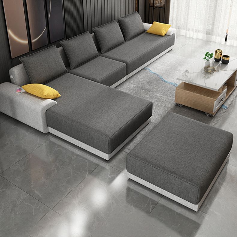 Modern Loose Back Removable Cushions Slipcovered Sofa with Reversible Chaise