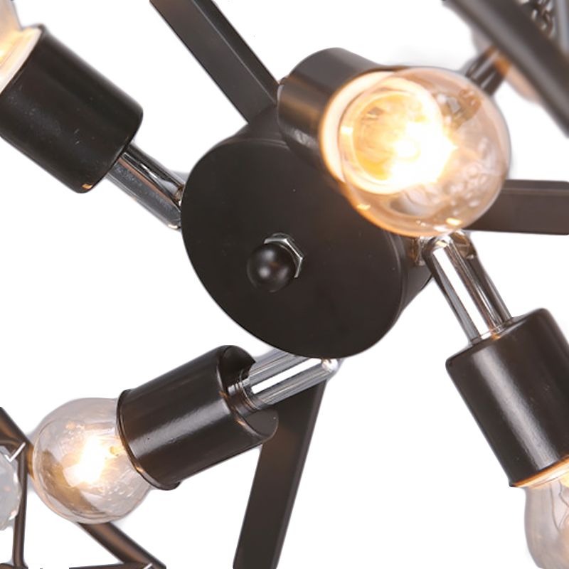 Round Iron Frame Ceiling Light Modern Metal and Crystal 4 Lights Black Chandelier Light