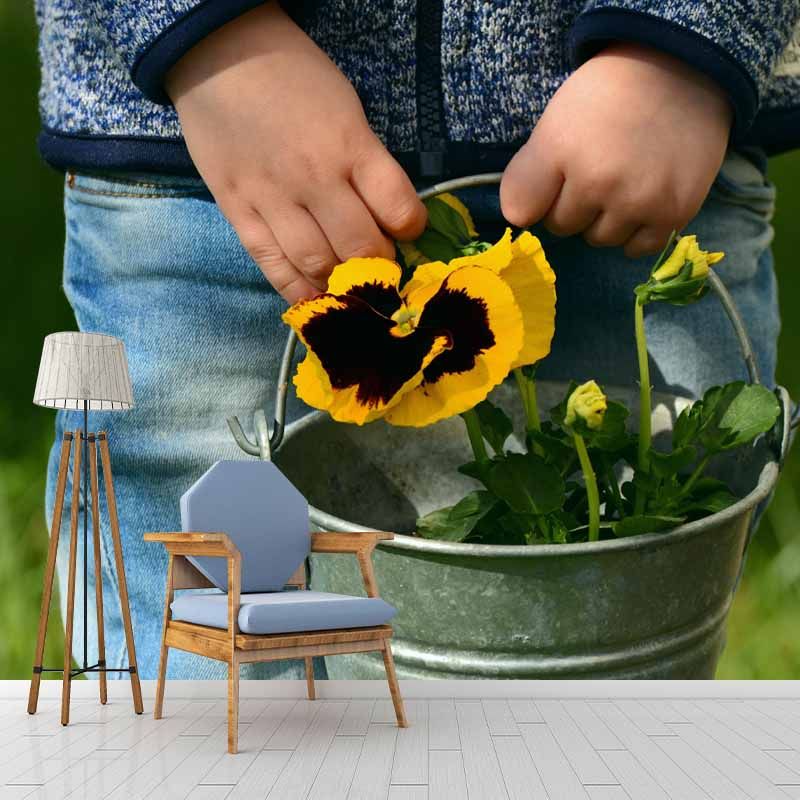 Customized Pansy Wall Mural Environment Friendly Wallpaper for Guest Room
