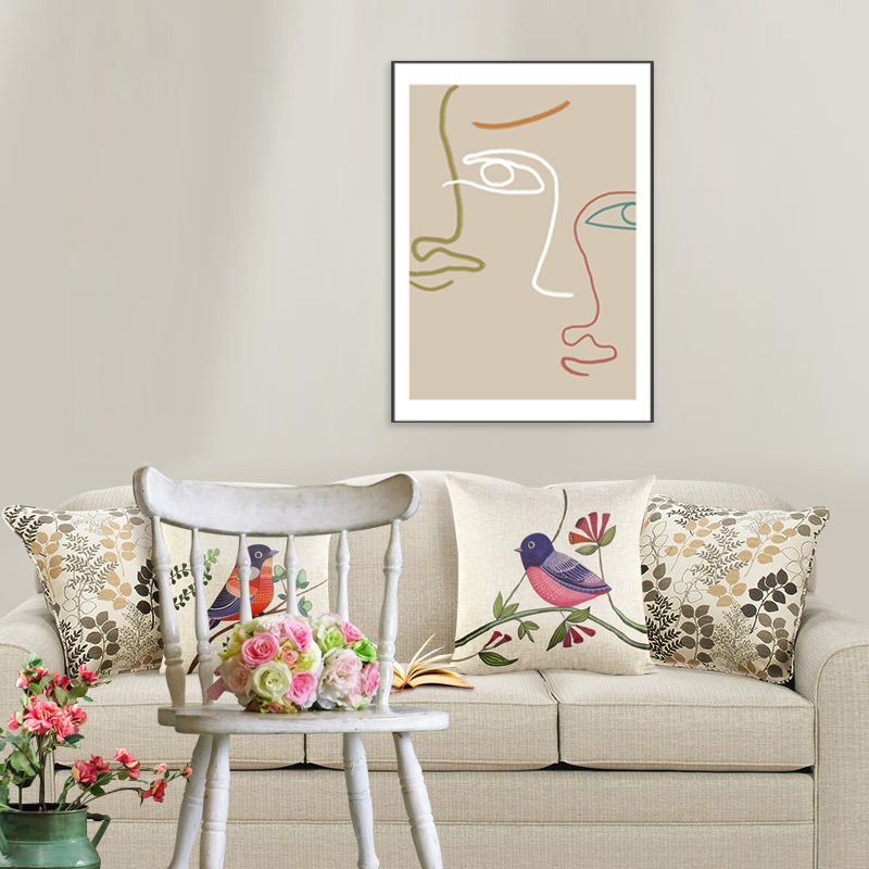 Light Brown Minimalist Wall Art Woman Face Line Drawing Canvas for Girls Bedroom