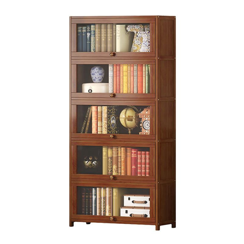 Contemporary Brown Bamboo Bookshelf Closed Back Bookcase with Door for Home Office