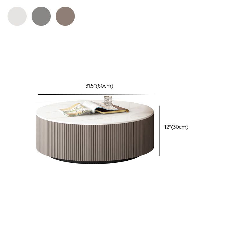 Round Slate Top Coffee Table Glam Drum Coffee Cocktail Table with Drawer