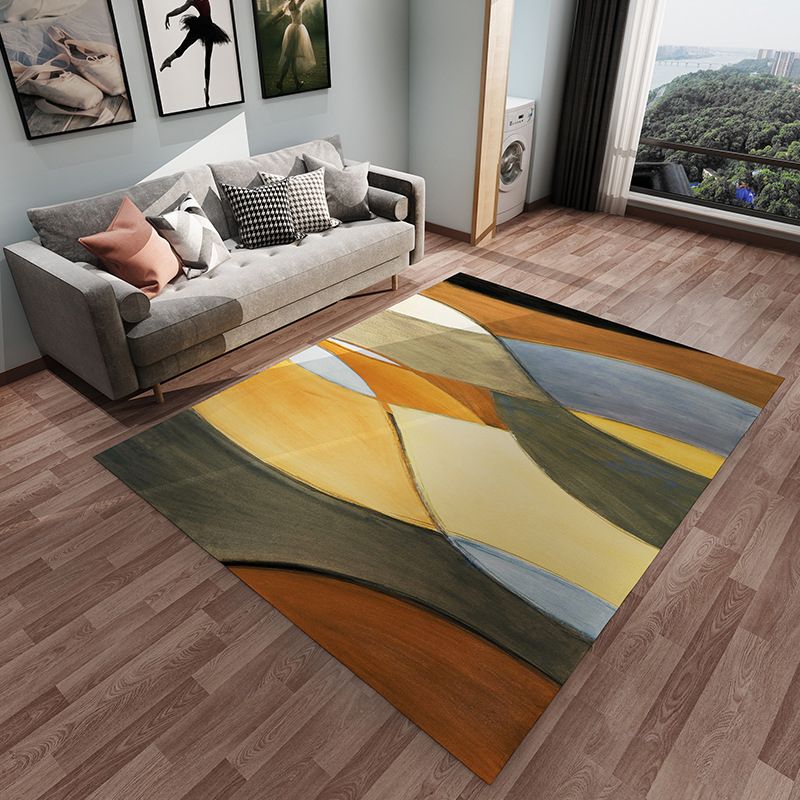 Yellow Simple Rug Polyester Abstract Pattern Rug Washable Rug for Home Decor