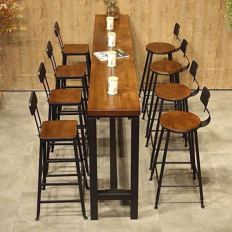 Industrial Indoor Bar Dining Table Metal and Wood Bar Stool Table