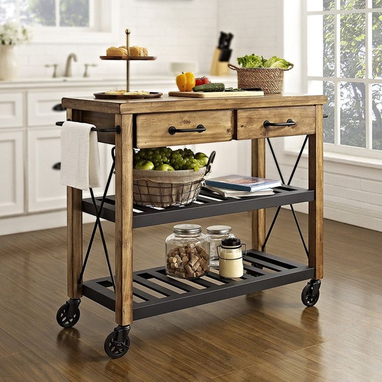 Industrial Rolling Kitchen Cart Metal Rectangular Kitchen Island Cart