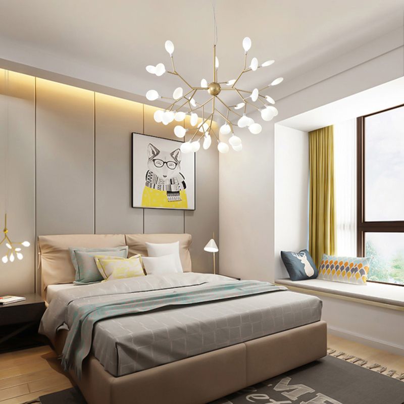 Metal Branch Shape Chandelier Nordic Style Fireflies Hanging Lamp for Restaurant