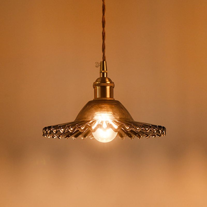 Vintage Industrial Scalloped Edge Pendant Light 1 Light Glass Hanging Light for Living Room