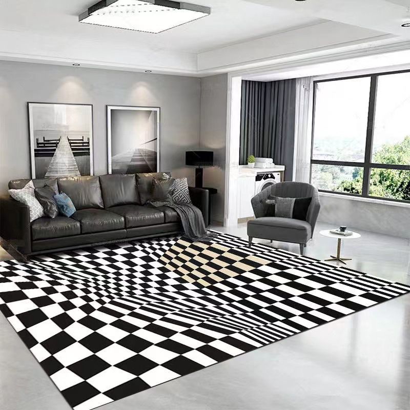 White Graphic Rug Polyester Modern Rug Stain Resistant Rug for Living Room