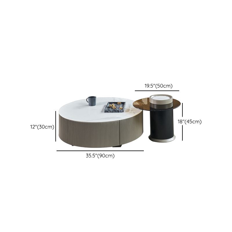 White Slate Bedroom Rectangle and Round Modern Coffee Or End Table with Storage