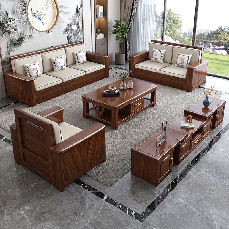 County Style Solid Wood Frame Sofa Cotton Blend Sofa and Chaise