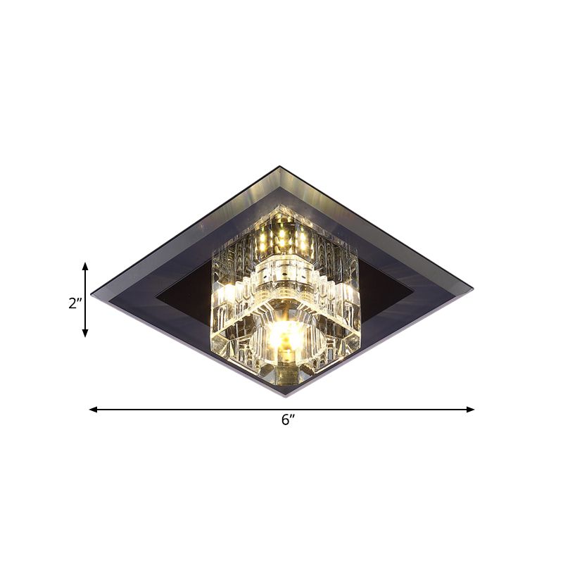 Clear Crystal Cube Mini Ceiling Light Minimalistic Corridor LED Flush Mount Lamp