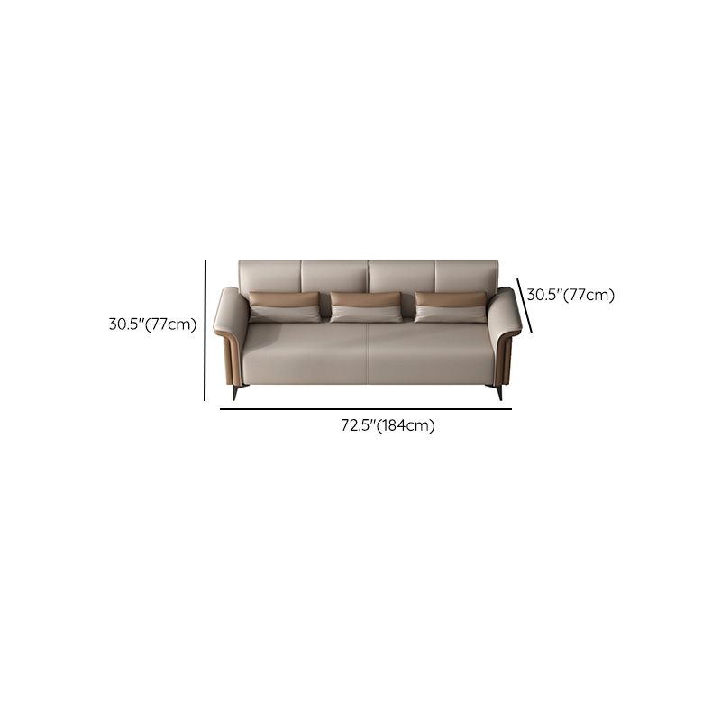 Faux Leather Flared Arm Sofa Contemporary Sofa with Cushions