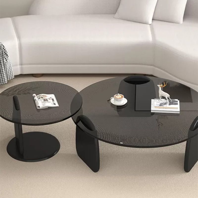 3 Legs Coffee Cocktail Table with Round Glass Top Contemporary