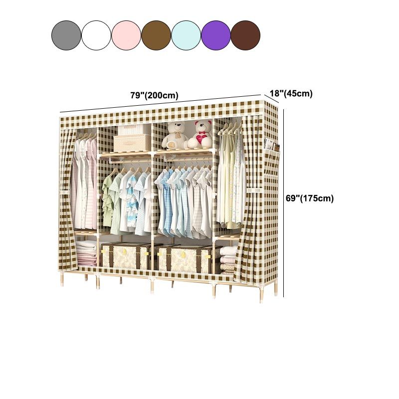 Modern Style Wardrobe with Cloth Rod Solid Wood Bedroom Wardrobe Closet