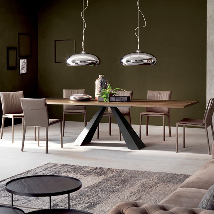 Solid Wood Top Dining Table Black Pedestal Base Dining Table