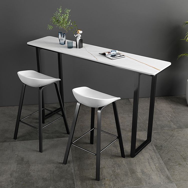 Industrial Indoor Rectangle Counter Wine Table Stone and Metal Bar/Dinette Table