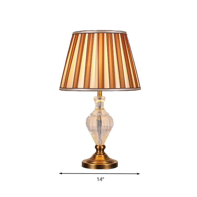 1 luce da letto leggera lampada da comodino semplice luce marrone leggera con tonalità in tessuto conico