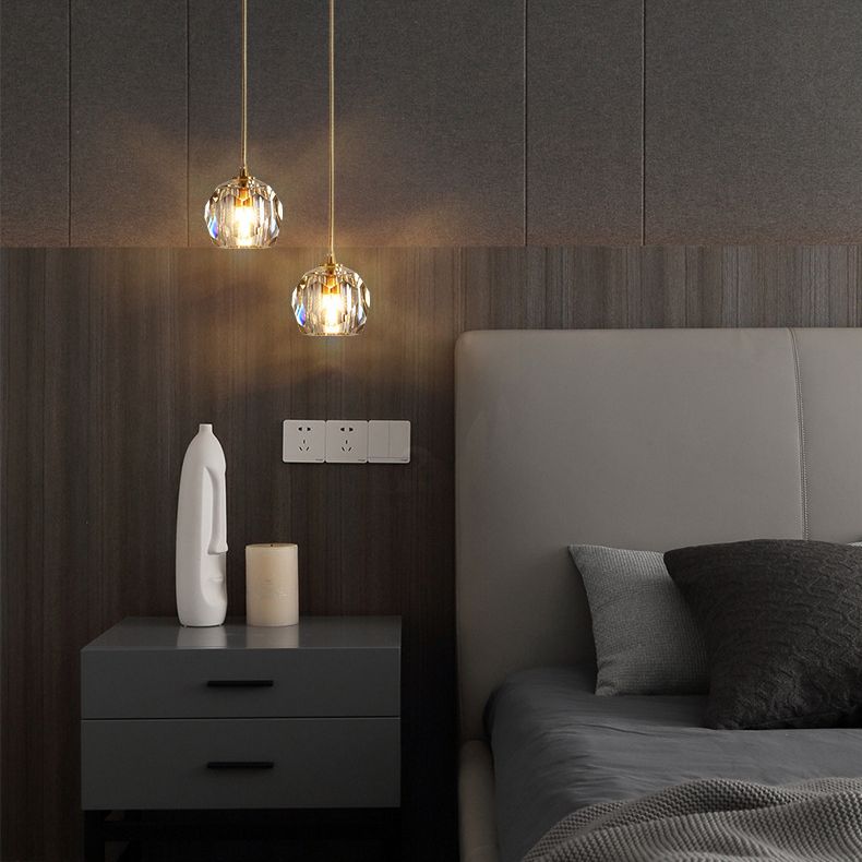 Gold Globe Pendant Light in Modern Luxury Style Copper Hanging Lamp with Crystal Shade