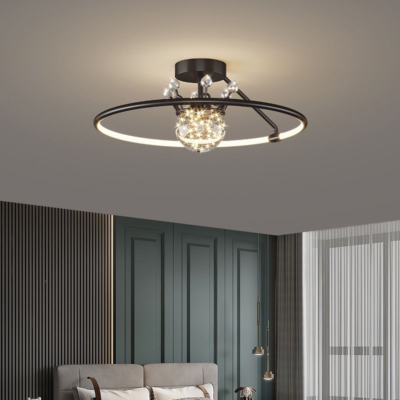 Sphère contemporaine Flush Lightture Metal 2 Lumière Lumière Flushmount Éclairage pour chambre à coucher