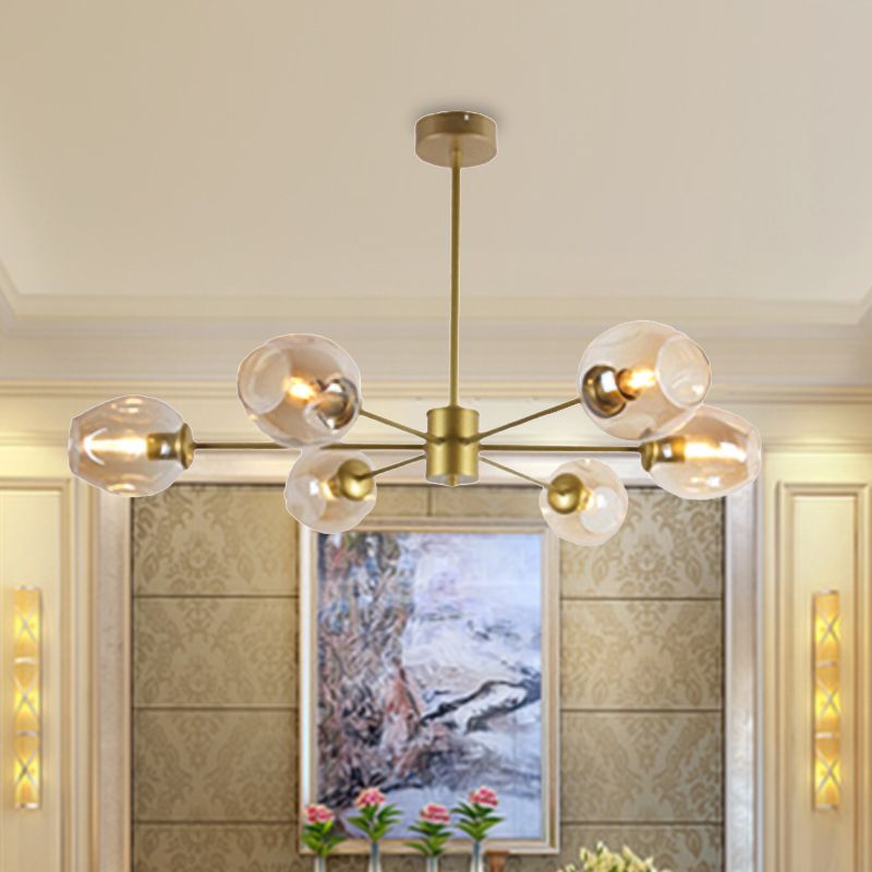 Gold Branch Chandelier Lighting Post Modern 6/8 Lights Light Blue/Clear/Amber Glass Ceiling Suspension Lamp