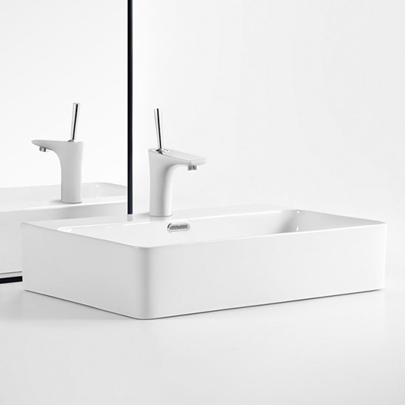 Modern Style Rectangular Vessel Sink with 1-Faucet Hole Porcelain Wash Stand