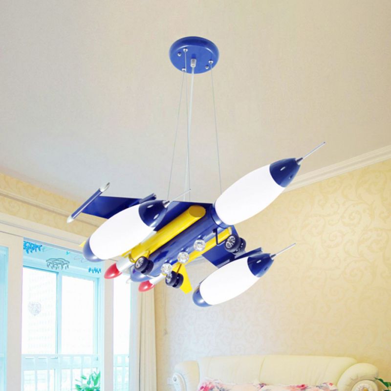 Airplane Suspension Pendant Light Kids White Glass Bedroom LED Chandelier in Red/Blue/Dark Blue
