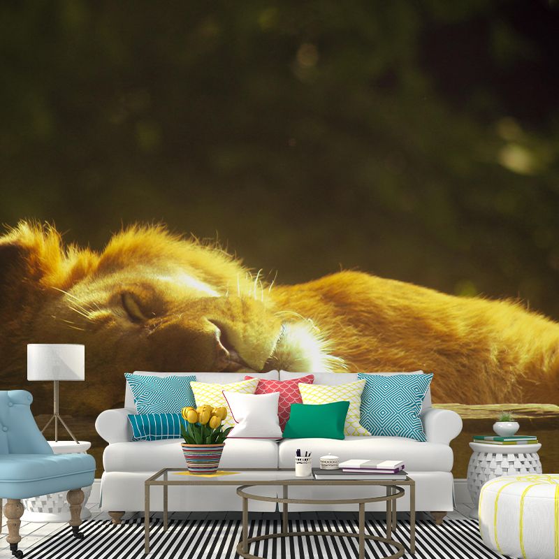 Customized Lion Wall Mural Horizontal Photography for Sleeping Room Decoration