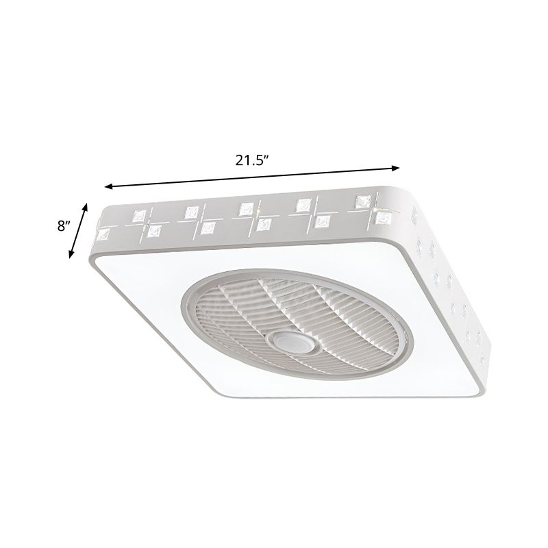 Minimalistische vierkante hangende ventilatorverlichting 21,5 "W LED Metal Semi Flush Light Farmture in wit met 3 messen