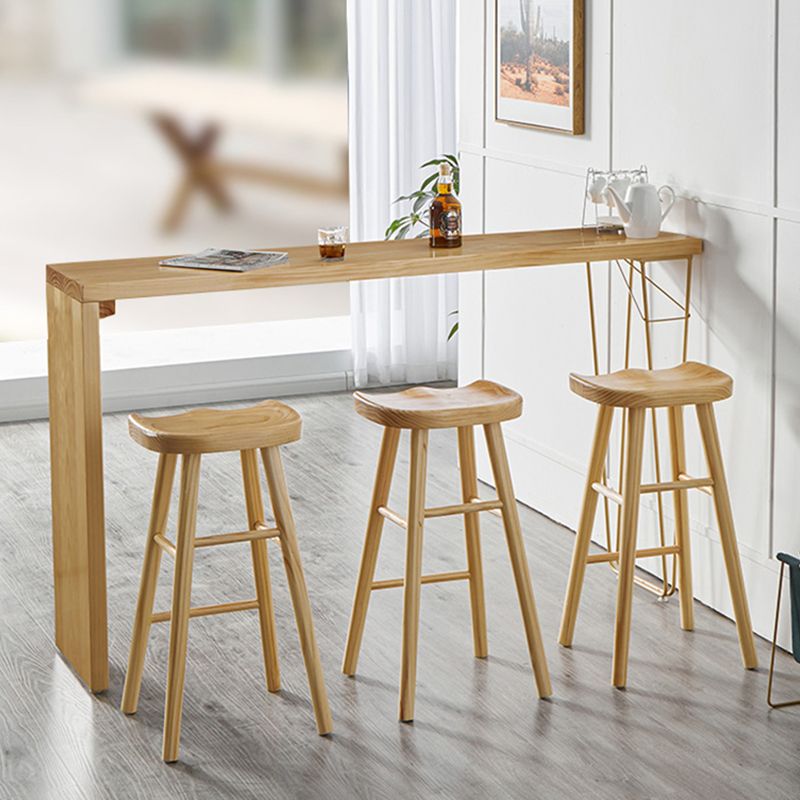 Natural Finish 1/4 Pcs Bar Set with Wooden Stools for Dining Room